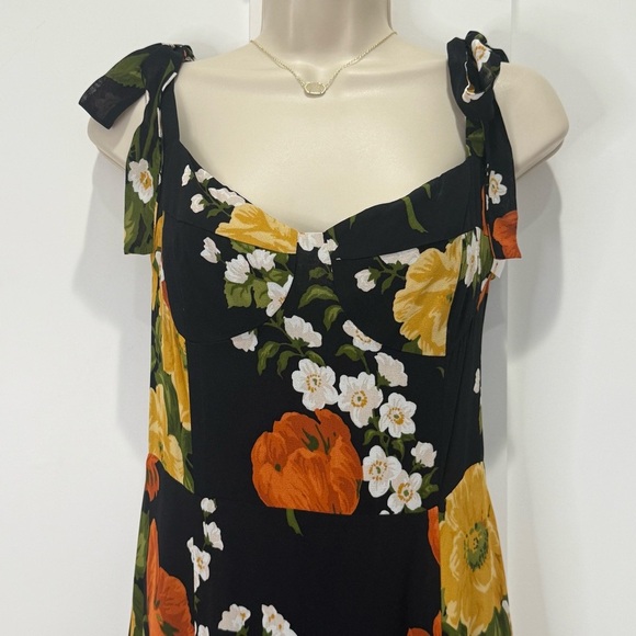 Reformation Nadira Midi Dress Louisa Floral Tie Straps Size 8 Black Vacay Beachy - Picture 8 of 15